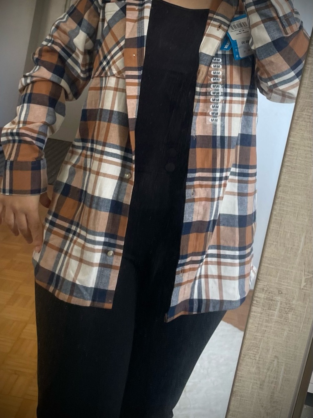 Columbia Plaid Open-Front Sweater Jacket in Navy, Brown, White